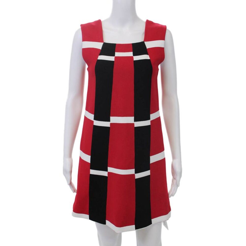 Alaia Womens Sleeveless Square Neck Striped Knit Dress Red Black White Size 6